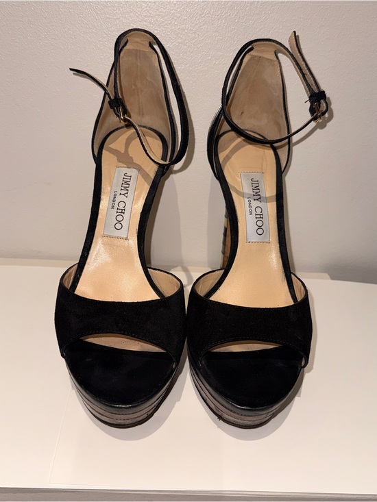 Jimmy Choo Black Suede Platform Ankle-Strap Sandals main image 0